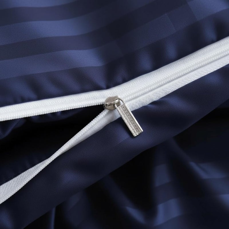 BEDDING ZONE Multi-Colored Luxury Stripe Duvet Cover - Navy, Queen (220x240) - Image 5